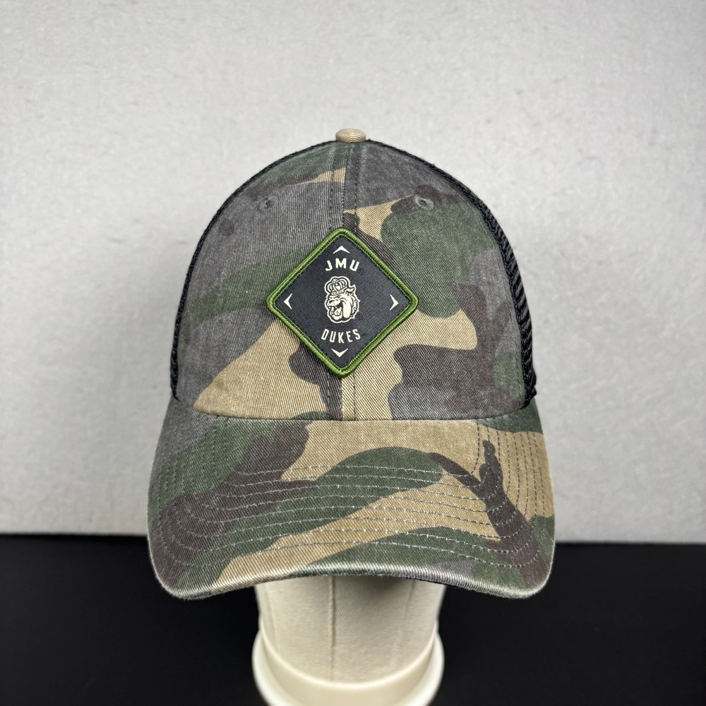 JMU Dukes Trucker Hat James Madison University Camo Cap Mesh Snapback Duke Dog
